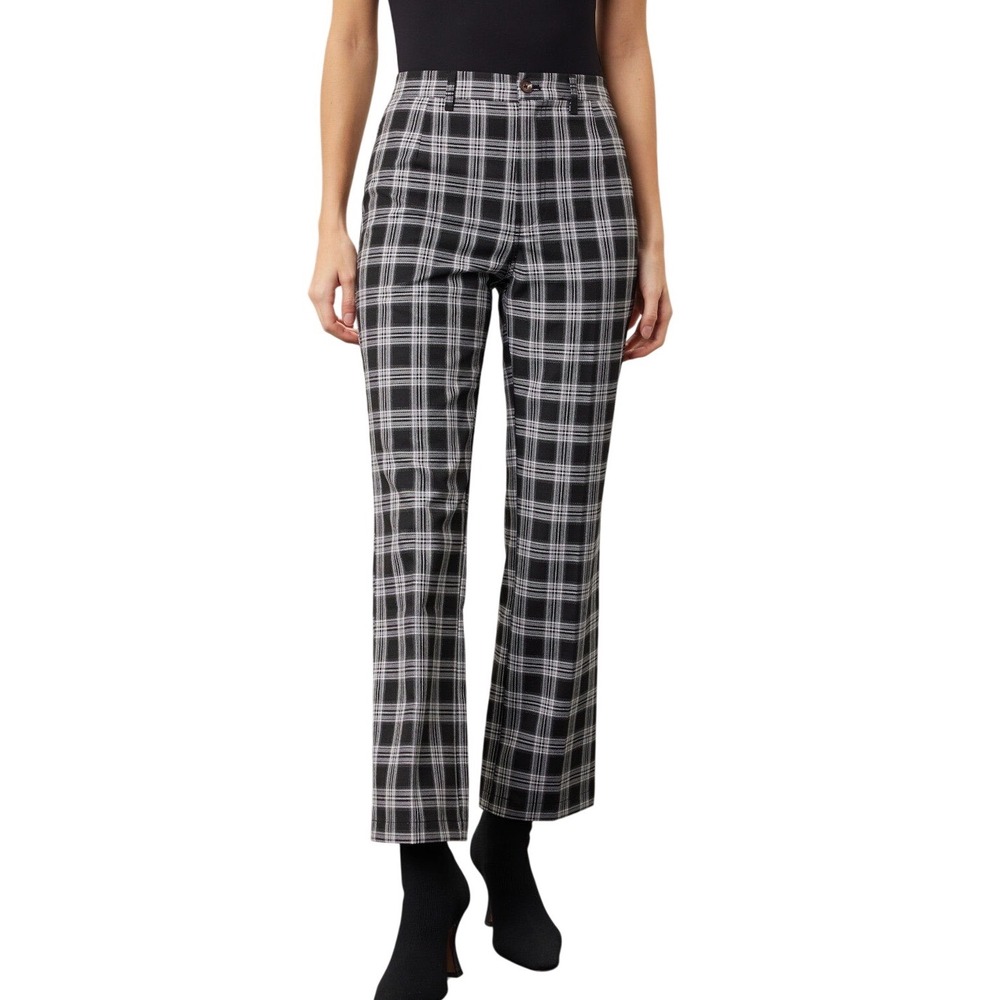 Reformation Womens Franklin Trouser Pants  Black White Plaid Sz 0 Preppy Acaemia